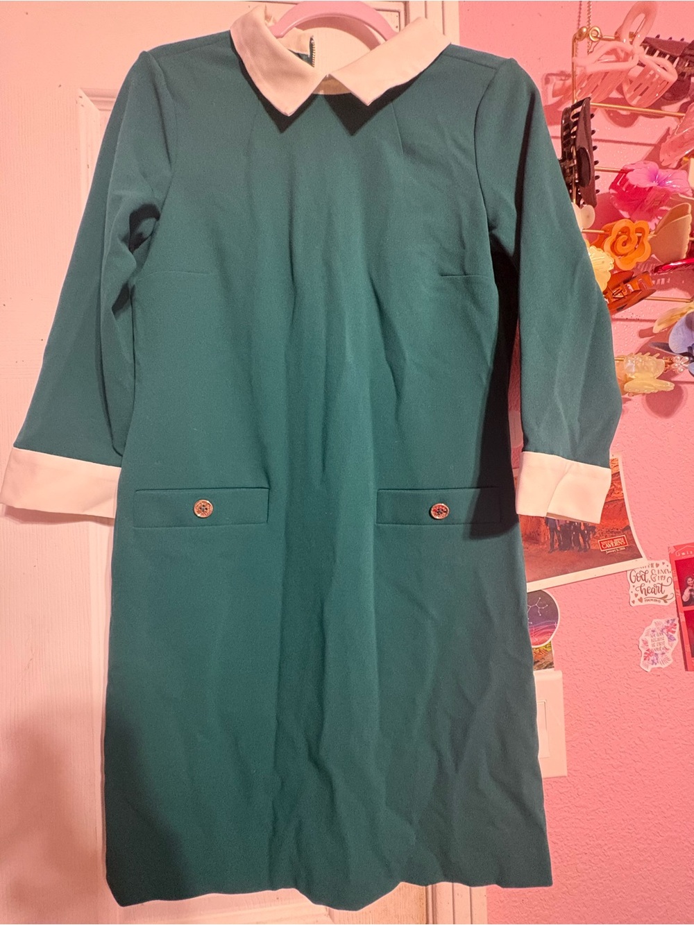 Tommy Hilfiger Teal Shift Dress with White Collar